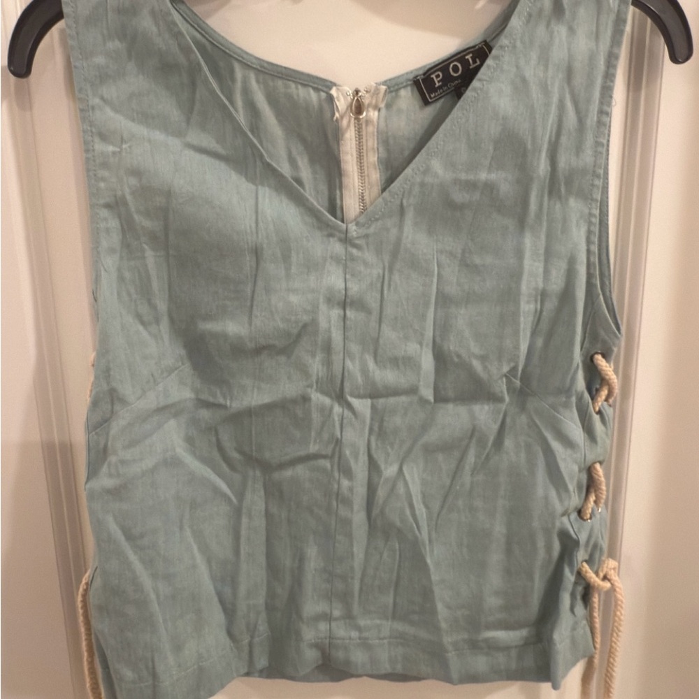 POL blue Sleeveless Crop Tank Top